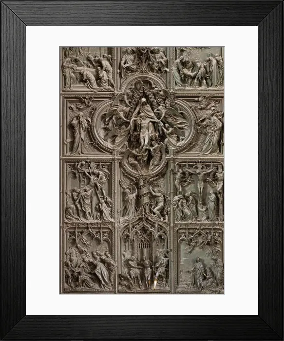 Framed Print : Detail, bronze main door of Milan Cathedral with scenes from the life of Mary Framed Print : Detail, bronze main door of Milan Cathedral with scenes from the life of Mary