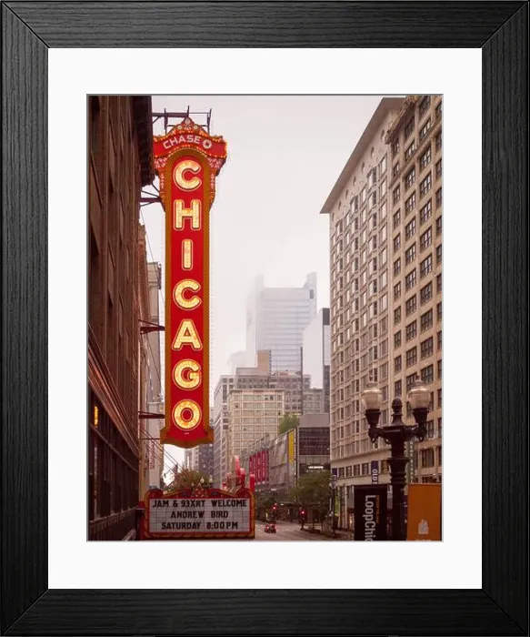 Framed Print : The vertical Chicago sign on the iconic Chicago Theatre on State Street in Chicago, Illinois Framed Print : The vertical Chicago sign on the iconic Chicago Theatre on State Street in Chicago, Illinois