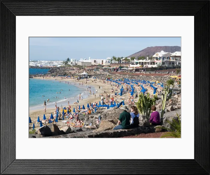 Framed Print : Playa Blanca Lanzarote beach beaches sun lounger loungers bathing bath sunbathing sunbathing canary islands isles white Framed Print : Playa Blanca Lanzarote beach beaches sun lounger loungers bathing bath sunbathing sunbathing canary islands isles white