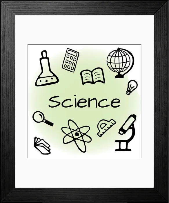 Framed Print : Hand drawn science design set. Doodle style vector illustration isolated on color background Framed Print : Hand drawn science design set. Doodle style vector illustration isolated on color background