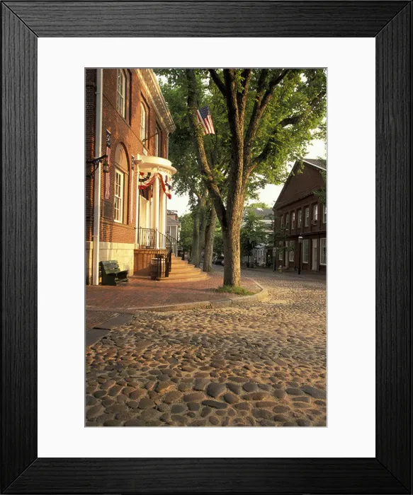 Framed Print : North America, USA, Massachusetts, Nantucket Island, Nantucket town. Cobblestone streets, dawn Framed Print : North America, USA, Massachusetts, Nantucket Island, Nantucket town. Cobblestone streets, dawn