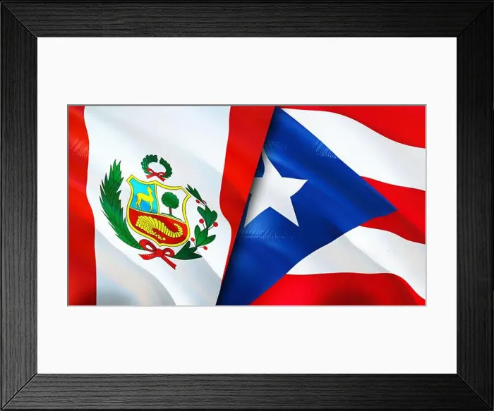 Framed Print : Peru and Puerto Rico flags. 3D Waving flag design Framed Print : Peru and Puerto Rico flags. 3D Waving flag design