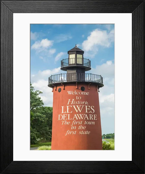 Framed Print : USA, Delaware, Lewes, Welcome to Lewes, sign