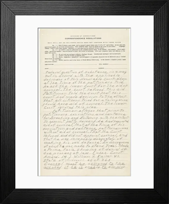 Framed Print : Clarence Gideon's petition for a writ of certiorari to the U Framed Print : Clarence Gideon's petition for a writ of certiorari to the U