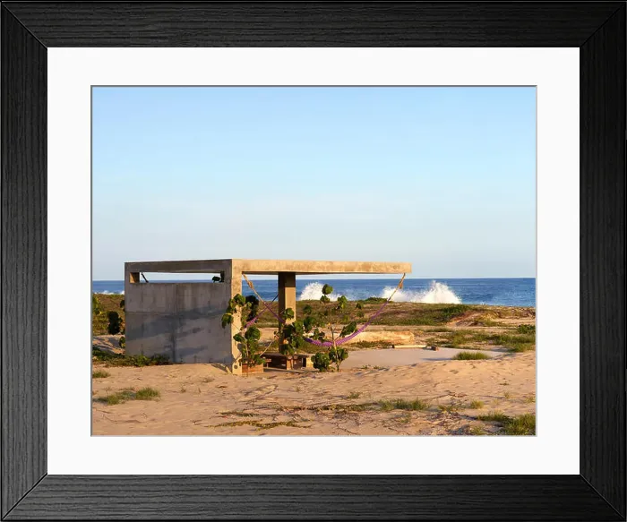 Framed Print : Beach pavilion. Casa Wabi, Puerto Escondido, Mexico. Architect: Tadao Ando, 2015