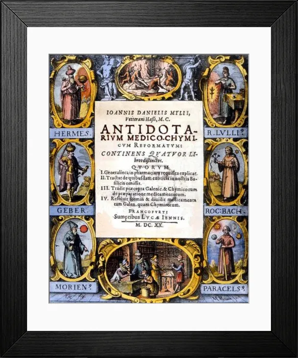 Framed Print : Alchemy - Title page of Johaann Mylius Antidotarium Framed Print : Alchemy - Title page of Johaann Mylius Antidotarium