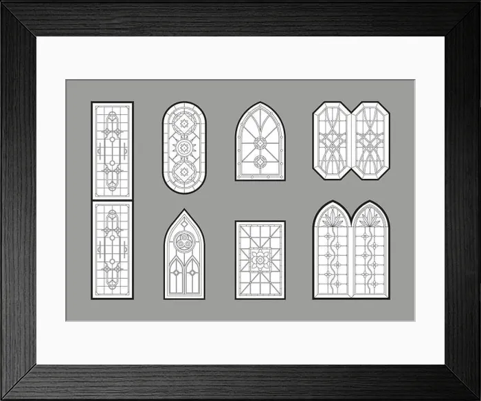 Framed Print : Church windows. Gothic architectural glasses with geometrical decoration medieval ornamental style catholic mosaic Framed Print : Church windows. Gothic architectural glasses with geometrical decoration medieval ornamental style catholic mosaic