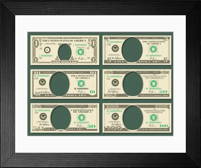 Framed Print : Dollar currency notes vector money. Templates of dollar notes with space for presidents, illustration american dollars Framed Print : Dollar currency notes vector money. Templates of dollar notes with space for presidents, illustration american dollars
