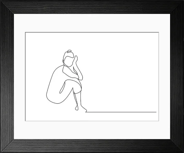 Framed Print : woman sitting sad unhappy line art design Framed Print : woman sitting sad unhappy line art design