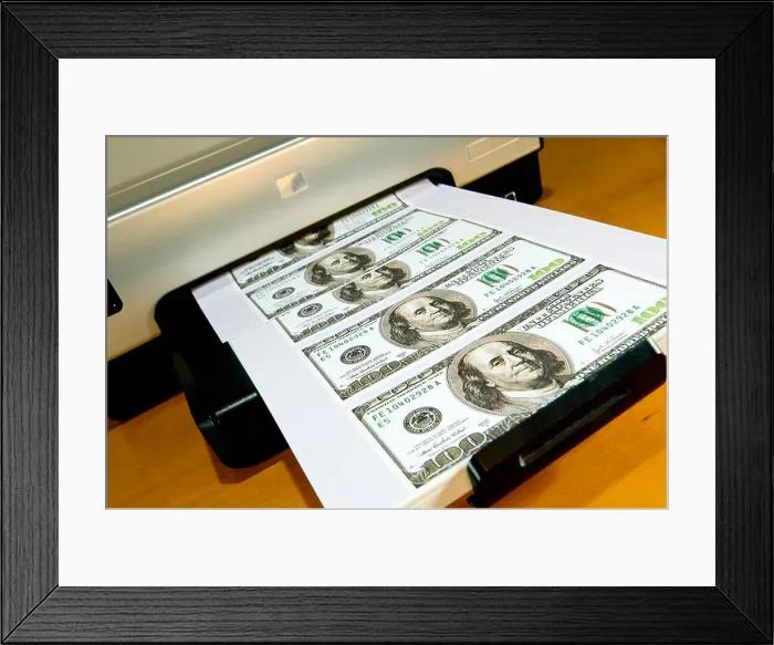 Framed Print : Money Printing on a Home Printer Framed Print : Money Printing on a Home Printer