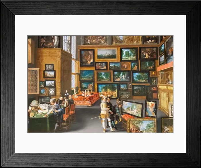 Framed Print : Painting titled Cognoscenti in a Room hung with Pictures by Unknown Flemish Artist dated 1620 Framed Print : Painting titled Cognoscenti in a Room hung with Pictures by Unknown Flemish Artist dated 1620