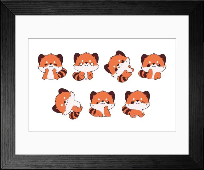 Framed Print : Collection of Vector Cartoon Baby Red Panda Art Framed Print : Collection of Vector Cartoon Baby Red Panda Art
