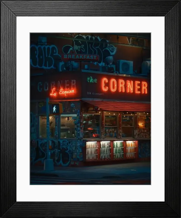Framed Print : La Esquina The Corner neon signs at night in Soho, Manhattan, New York Framed Print : La Esquina The Corner neon signs at night in Soho, Manhattan, New York