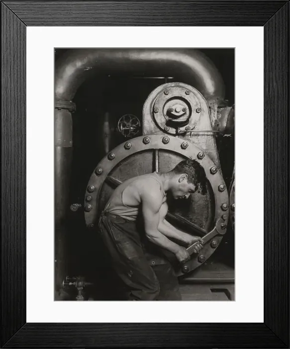 Framed Print : Vintage photo Lewis W. Hine - Steamfitter 1920 - a hard working man with a large tool Framed Print : Vintage photo Lewis W. Hine - Steamfitter 1920 - a hard working man with a large tool
