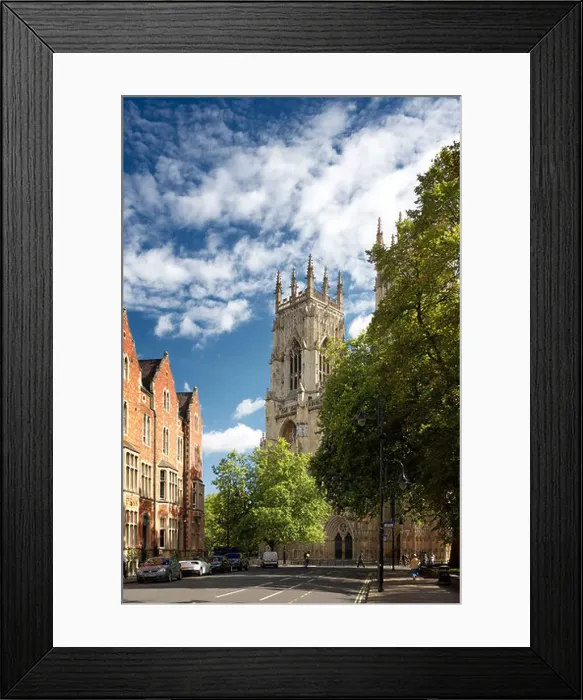 Framed Print : York Minster. Looking up Duncombe Place past Dean Court Hotel on the left Framed Print : York Minster. Looking up Duncombe Place past Dean Court Hotel on the left