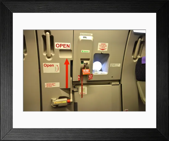 Framed Print : Airplane door, cabin door on a commercial jet airliner, Airbus A321 Framed Print : Airplane door, cabin door on a commercial jet airliner, Airbus A321