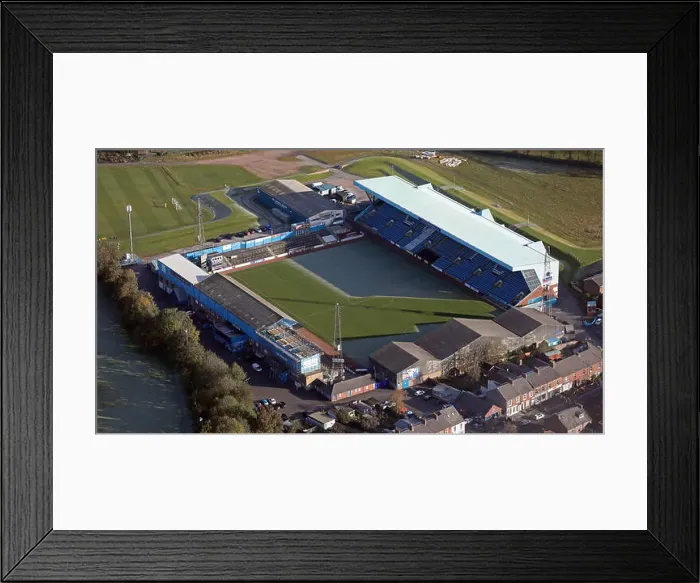 Framed Print : aerial view of Carlisle United FC Brunton Park stadium football ground, Cumbria, UK Framed Print : aerial view of Carlisle United FC Brunton Park stadium football ground, Cumbria, UK