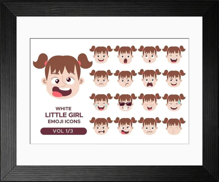 Framed Print : Girl facial emotion avatar set Framed Print : Girl facial emotion avatar set