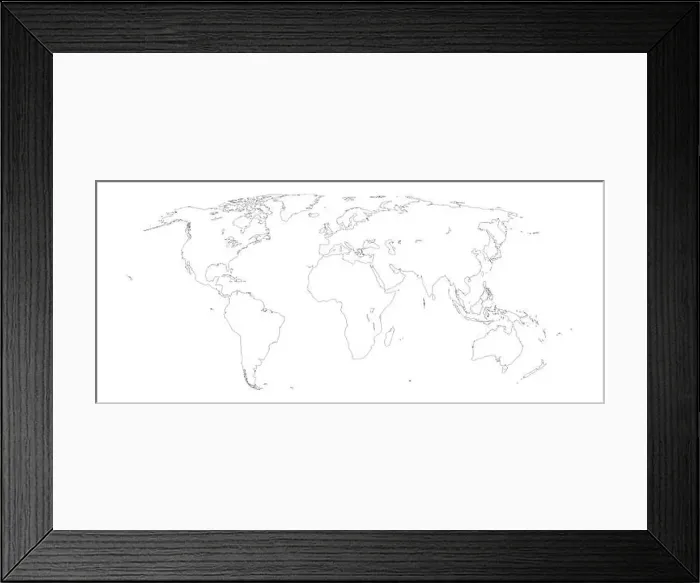 Framed Print : World map outline on white background Framed Print : World map outline on white background
