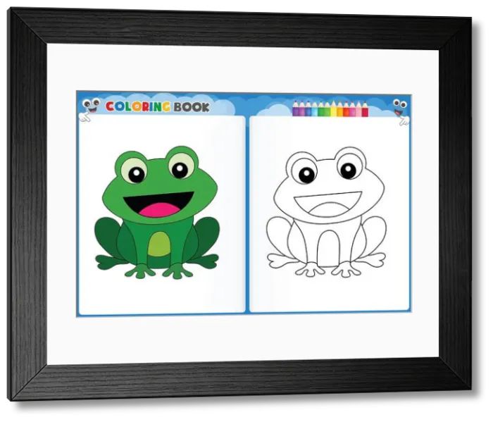 Framed Print : Coloring page cute frog with colorful sample printable worksheet for preschool / kindergarten kids to improve basic Framed Print : Coloring page cute frog with colorful sample printable worksheet for preschool / kindergarten kids to improve basic