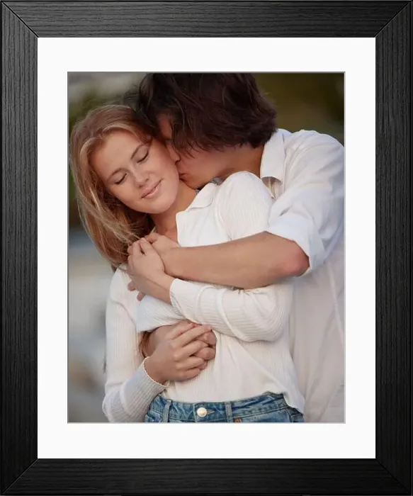 Framed Print : Love, kiss and couple hug, quality time and celebration with smile Framed Print : Love, kiss and couple hug, quality time and celebration with smile