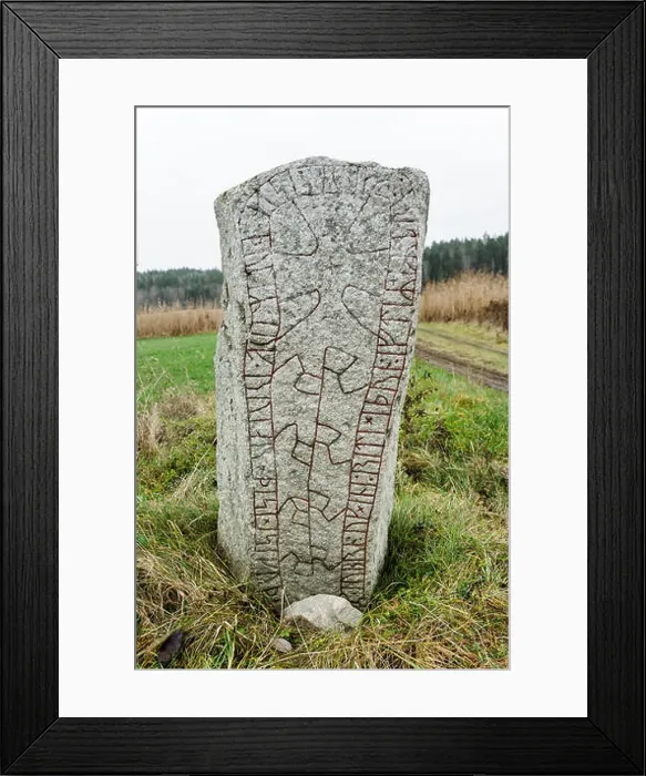 Framed Print : A viking rune stone is seen in the Swedish countryside outside of Stockholm. It is approximately one thousand years old Framed Print : A viking rune stone is seen in the Swedish countryside outside of Stockholm. It is approximately one thousand years old