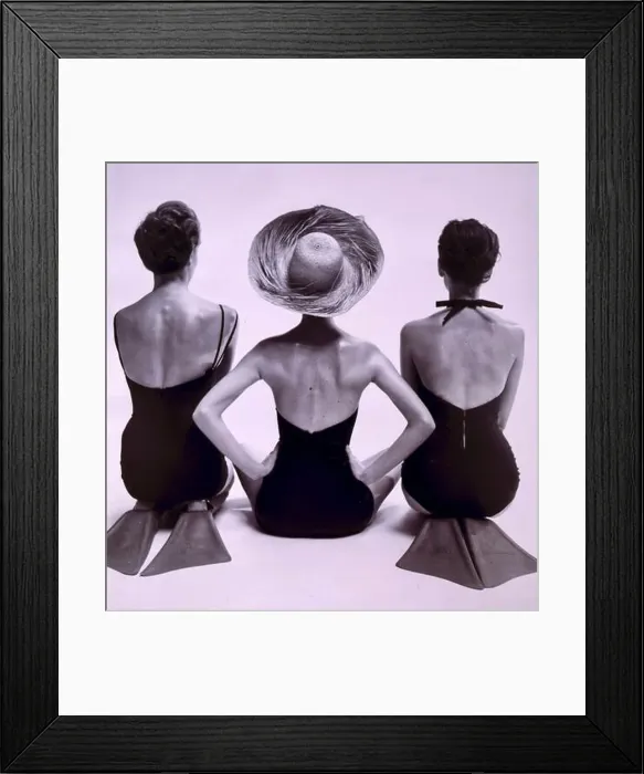 Framed Print : Toni Frissell - Swim Fashion - 1950 - Three models in swim-wear with backs to camera. One is wearing a bech hat Framed Print : Toni Frissell - Swim Fashion - 1950 - Three models in swim-wear with backs to camera. One is wearing a bech hat