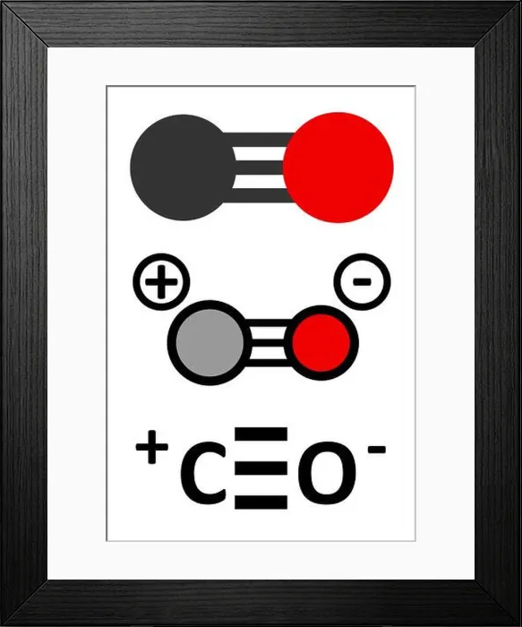Framed Print : Carbon monoxide (CO) toxic gas molecule Framed Print : Carbon monoxide (CO) toxic gas molecule