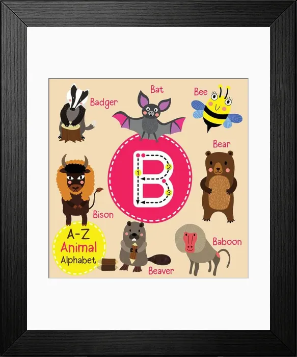 Framed Print : Cute children zoo alphabet B letter tracing of funny animal cartoon for kids learning English vocabulary Framed Print : Cute children zoo alphabet B letter tracing of funny animal cartoon for kids learning English vocabulary