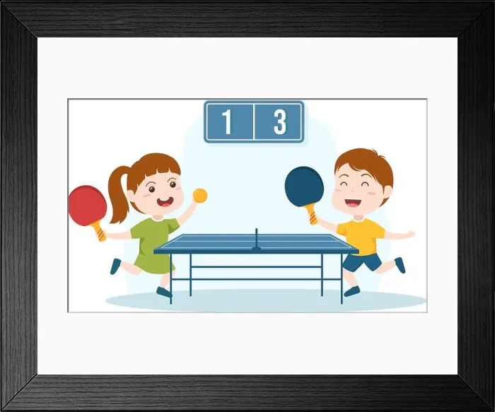 Framed Print : Cute Kids Playing Table Tennis Sports with Racket Framed Print : Cute Kids Playing Table Tennis Sports with Racket