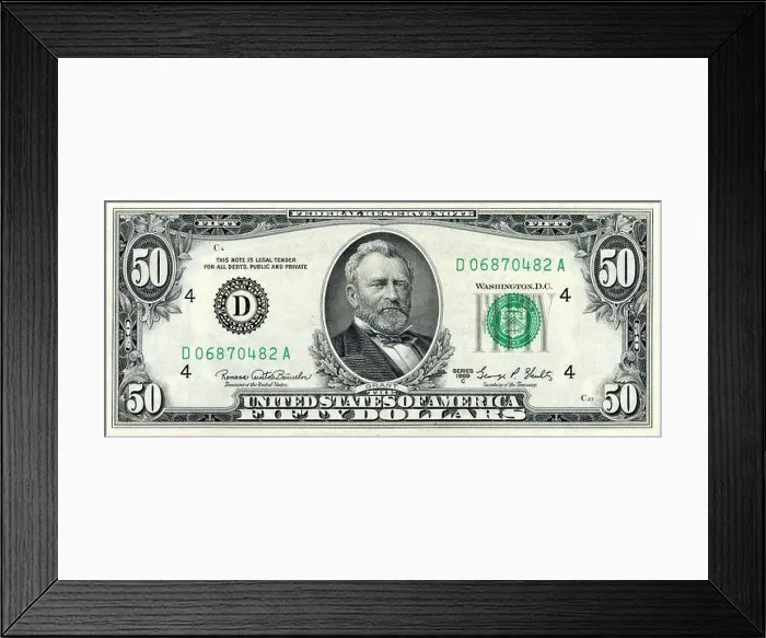 Framed Print : $50 - 50 dollar bill - Series 1969C Front - Bureau of Engraving and Printing Framed Print : $50 - 50 dollar bill - Series 1969C Front - Bureau of Engraving and Printing