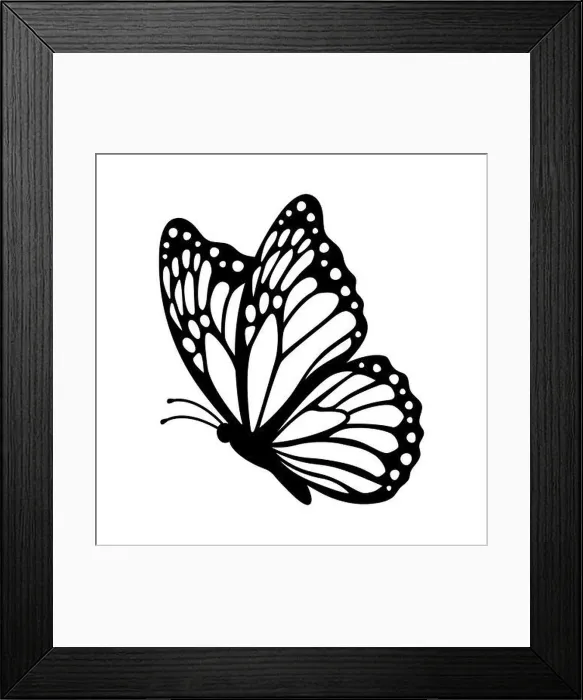 Framed Print : Monarch butterfly silhouette, side view. Vector illustration isolated on white background Framed Print : Monarch butterfly silhouette, side view. Vector illustration isolated on white background