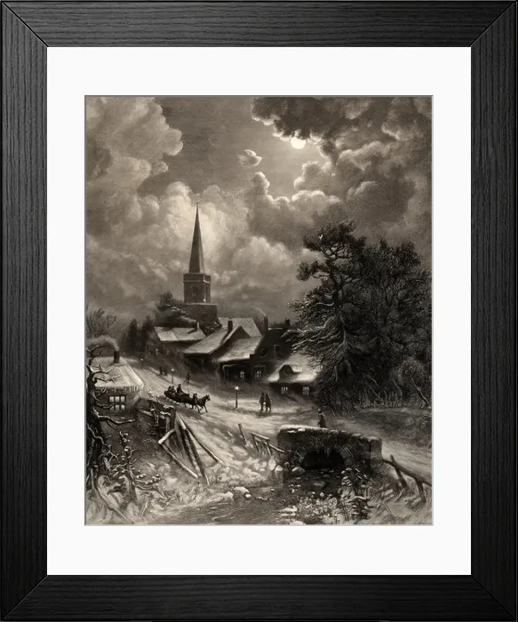 Framed Print : A moon light sleigh ride, circa 1850 Framed Print : A moon light sleigh ride, circa 1850