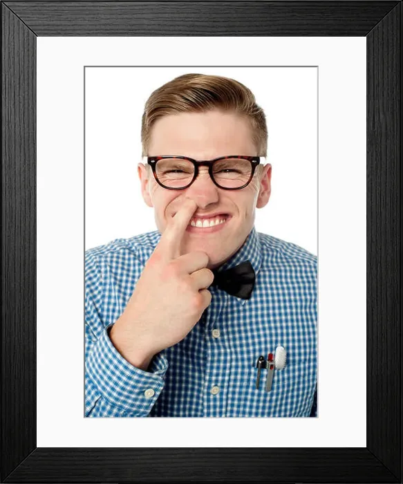 Framed Print : Young guy fingering in his nostril Framed Print : Young guy fingering in his nostril