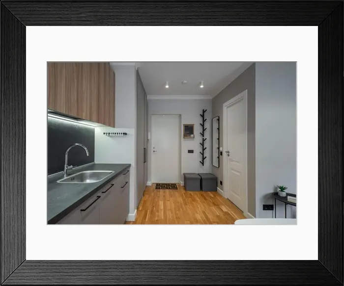 Framed Print : Modern interior of small studio apartment Framed Print : Modern interior of small studio apartment