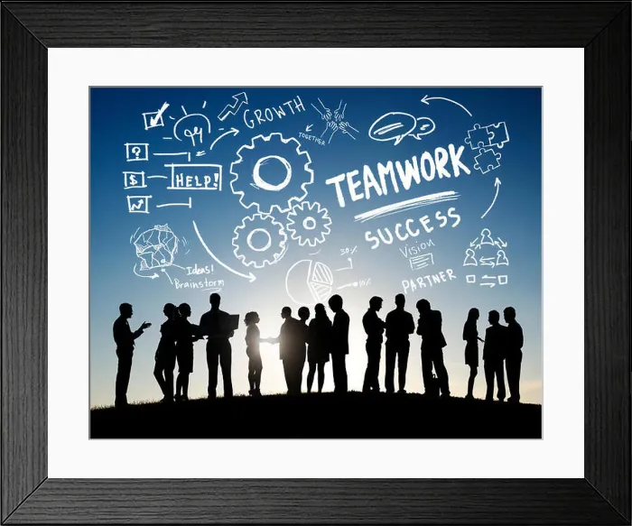 Framed Print : Teamwork Team Together Collaboration Business Communication Outdoors Concept Framed Print : Teamwork Team Together Collaboration Business Communication Outdoors Concept