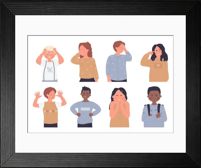 Framed Print : Angry kid and teen vector illustration set isolated Framed Print : Angry kid and teen vector illustration set isolated