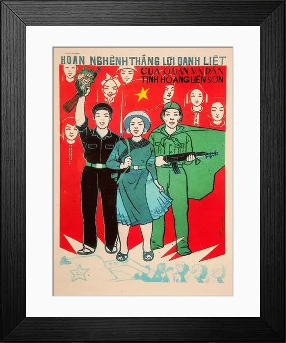 Framed Print : Vietnamese propaganda poster from end 1960's says: Cheering the glorious feats of Hoang Lien Son Framed Print : Vietnamese propaganda poster from end 1960's says: Cheering the glorious feats of Hoang Lien Son