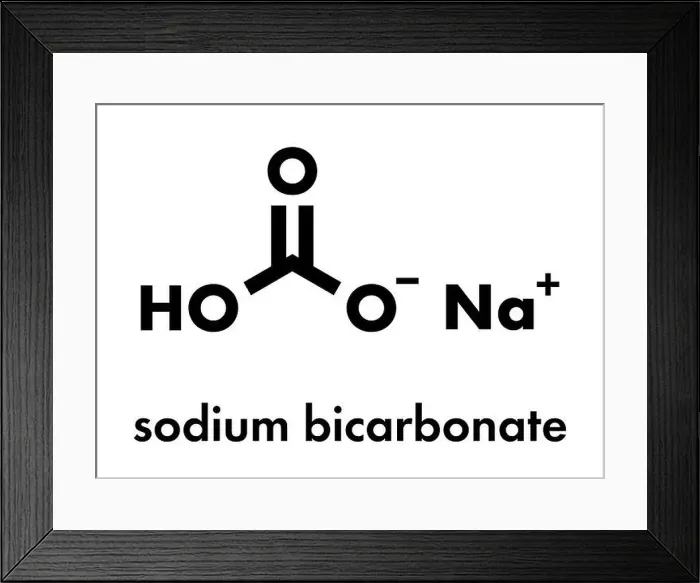 Framed Print : sodium bicarbonate salt, chemical structure. Skeletal formula Framed Print : sodium bicarbonate salt, chemical structure. Skeletal formula