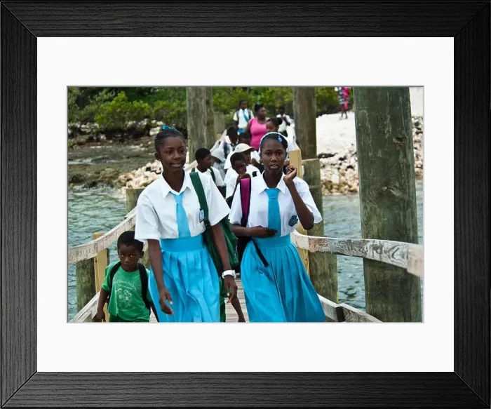 Framed Print : Bahamian school children walking to class wearing their uniforms, Andros Island Bahamas Framed Print : Bahamian school children walking to class wearing their uniforms, Andros Island Bahamas