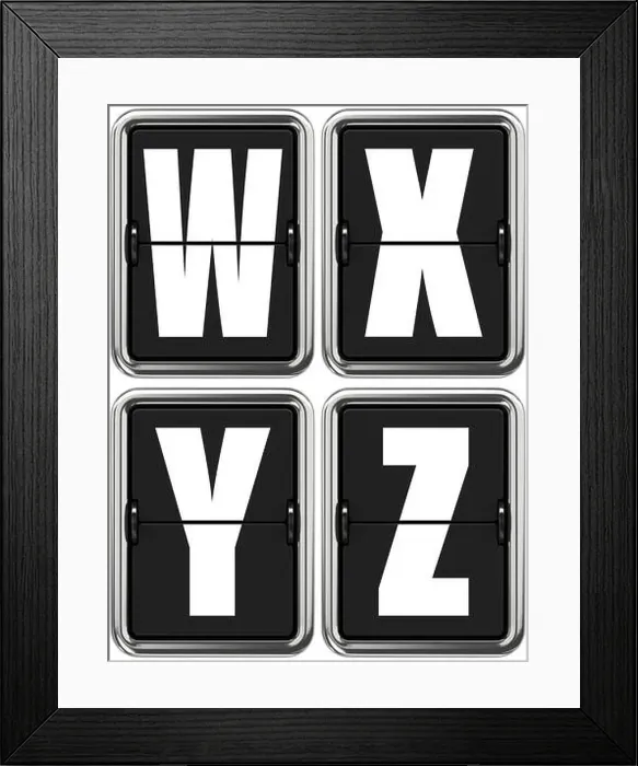 Framed Print : Letters W X V Z on Mechanical Scoreboard Framed Print : Letters W X V Z on Mechanical Scoreboard