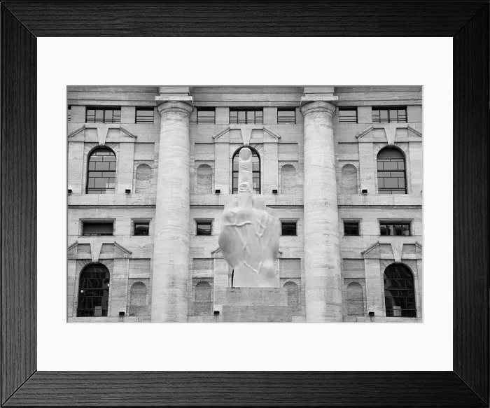 Framed Print : Italy, Lombardy, Milan, sculpture crippled hand by Maurizio Cattelan in front of the Stock Exchange Framed Print : Italy, Lombardy, Milan, sculpture crippled hand by Maurizio Cattelan in front of the Stock Exchange