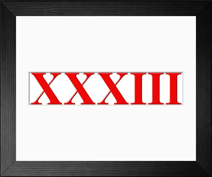 Framed Print : Roman numeral XXXIII, tres et triginta, 33, thirty three, isolated on white background, 3d render Framed Print : Roman numeral XXXIII, tres et triginta, 33, thirty three, isolated on white background, 3d render