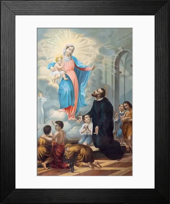 Framed Print : ENTREVES, ITALY - JUNY 12, 2022: The vision of Madonna to St