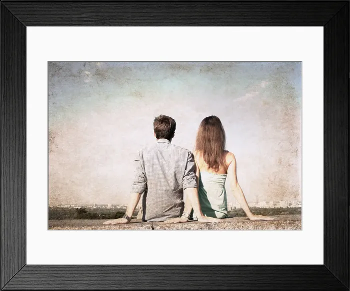 Framed Print : artwork in grunge style, girl and boy Framed Print : artwork in grunge style, girl and boy