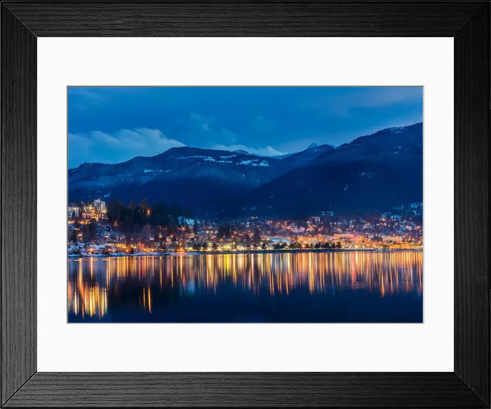 Framed Print : City Lights reflect into Kootenay Lake in Nelson, British Columbia, Canada Framed Print : City Lights reflect into Kootenay Lake in Nelson, British Columbia, Canada