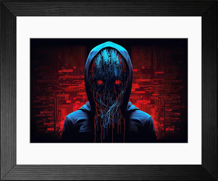 Framed Print : Hacker man in a dark hood Framed Print : Hacker man in a dark hood