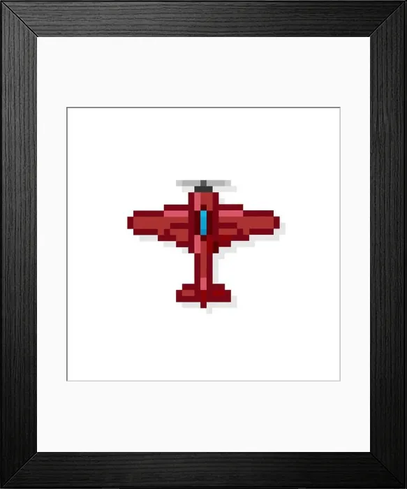 Framed Print : Pixel art 8 bit arcade fighter air plane red isolated vector illustration Framed Print : Pixel art 8 bit arcade fighter air plane red isolated vector illustration