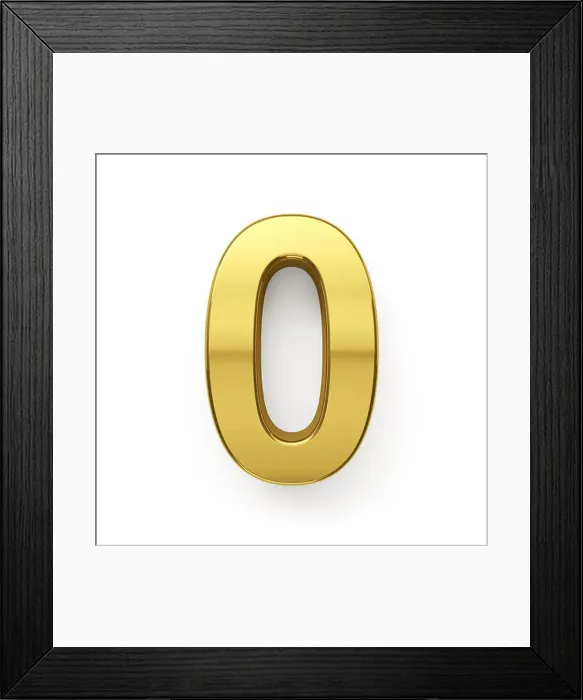 Framed Print : 3d render of golden digit zero simbol - 0. Isolated on white background Framed Print : 3d render of golden digit zero simbol - 0. Isolated on white background