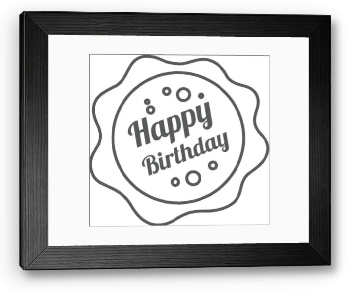 Framed Print : Birthday cake text icon in thin outline style. Anniversary celebration party gift present surprise Framed Print : Birthday cake text icon in thin outline style. Anniversary celebration party gift present surprise
